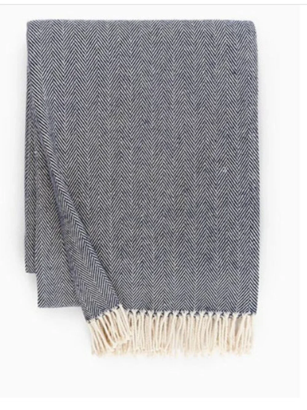 SFERRA NEW Celine Navy Herringbone Throw with Fringe 51